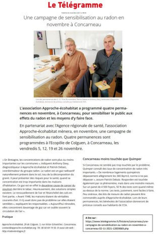 Le-télégrame-article-permanences-radon-Concarneau-novembre-2021